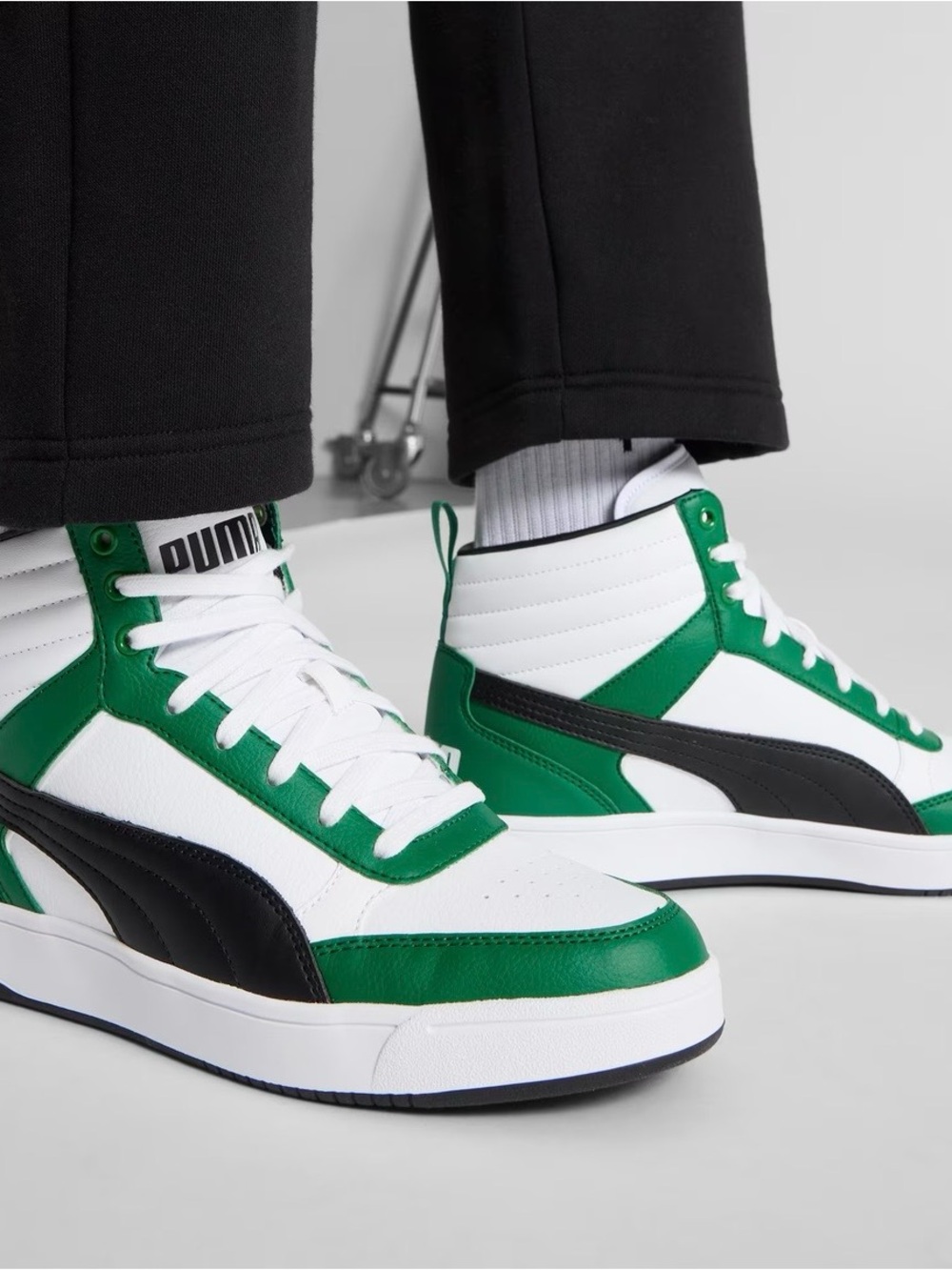 Puma White, Green & Black High-Top Sneakers
